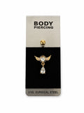 Angel Wing Stone Detail Belly Piercing 18K Gold Plated | 316L Surgical Steel