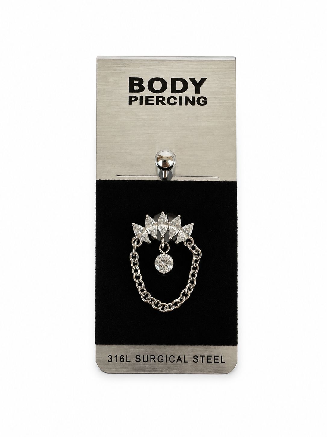 Bauchpiercing mit Kettendetail und Strasssteinen | Chirurgenstahl 316L