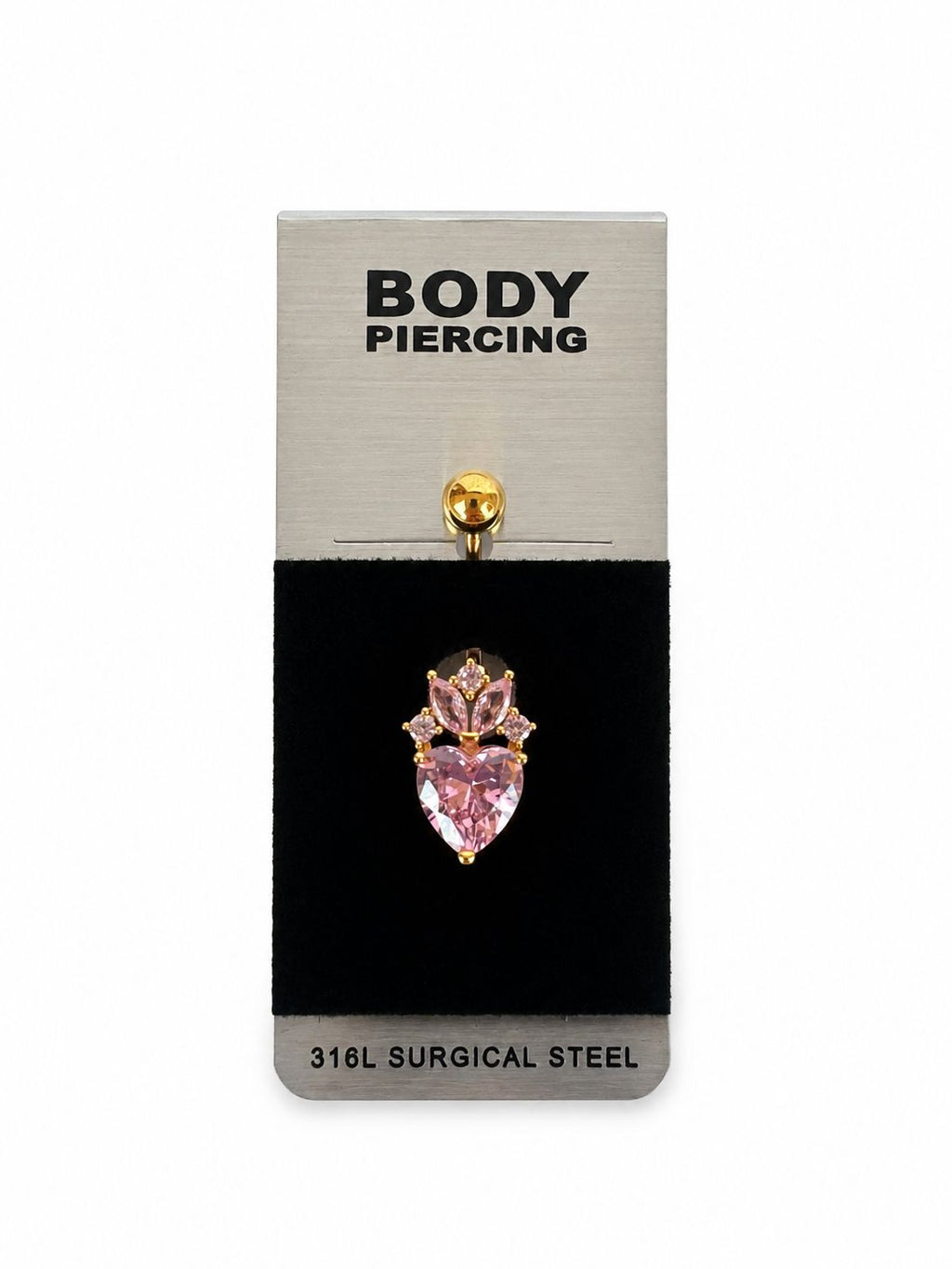 Bauchnabelpiercing mit rosa Herzstein | 316L Chirurgenstahl & 18K vergoldet