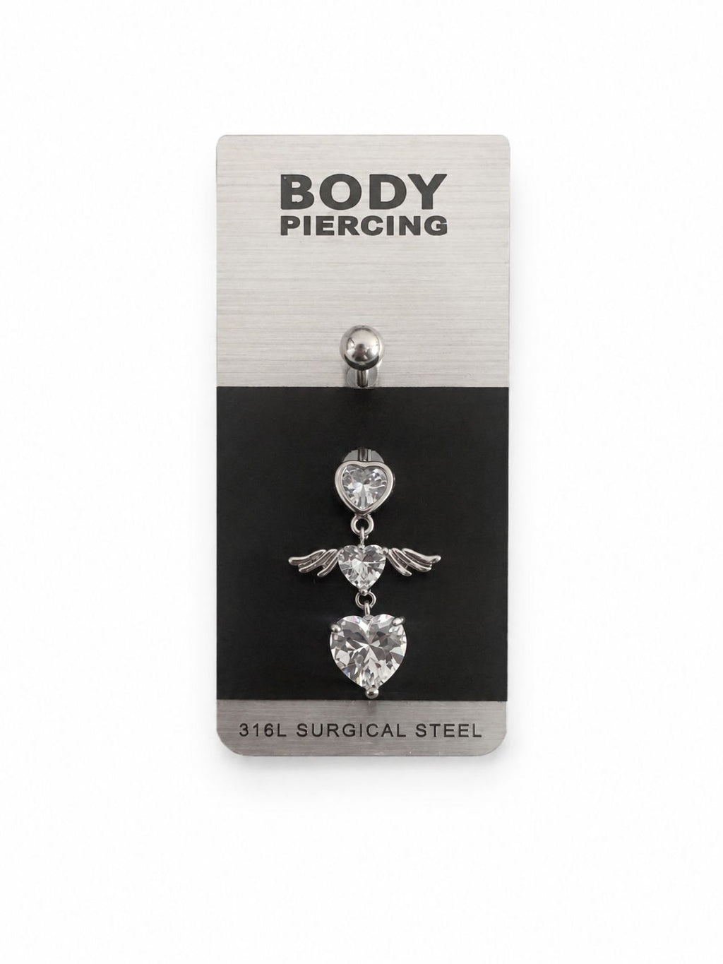 Angel Wing Heart Navel Piercing - Surgical Steel Dangle Piercing with Stone