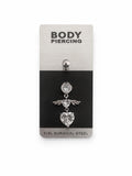 Angel Wing Heart Navel Piercing - Surgical Steel Dangle Piercing with Stone