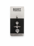 Angel Wing Heart Navel Piercing - Surgical Steel Dangle Piercing with Stone