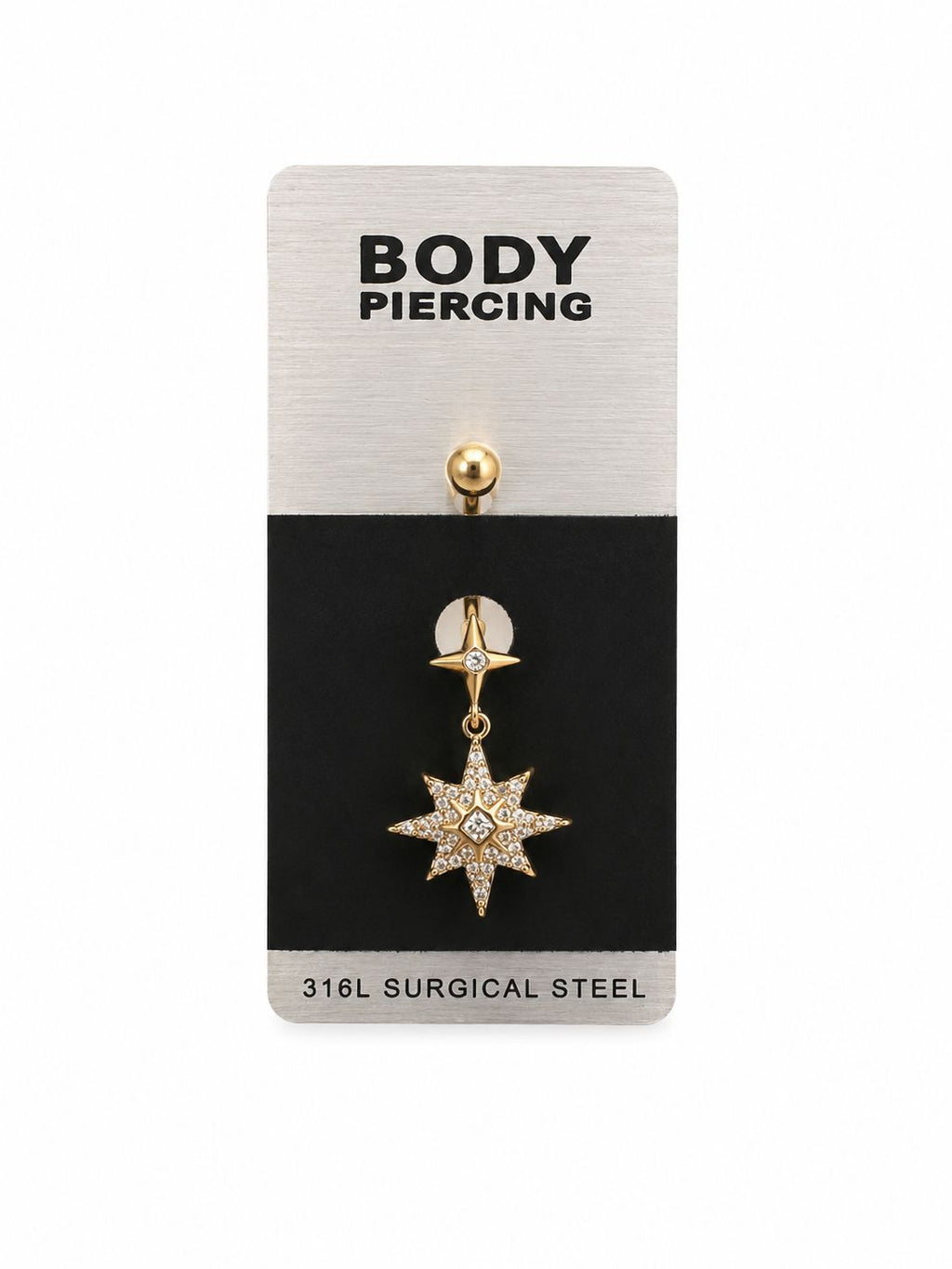 North Star Belly Button Ring - Surgical Steel 18K Gold Plated Dangling Gemstone Piercing