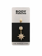 North Star Belly Button Ring - Surgical Steel 18K Gold Plated Dangling Gemstone Piercing