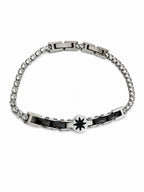 Herrenarmband aus Stahl und Keramik mit Zirkonstein-Details – Schwarz glänzender Stein 21 CM