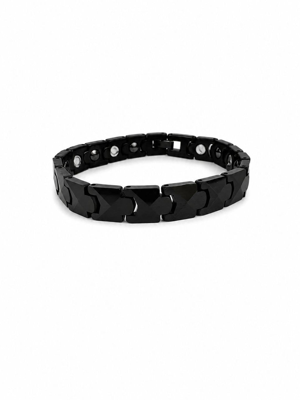 Men's Steel & Ceramic Bracelet with Black Glossy Stone Details – 21 CM