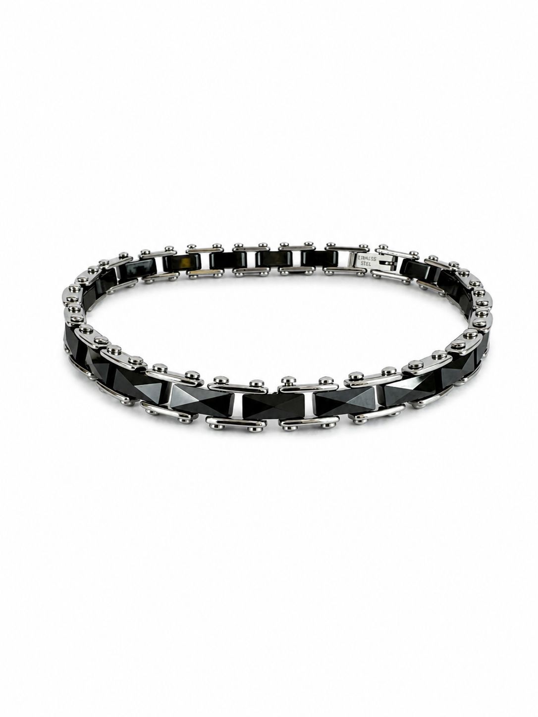 Steel & Black Ceramic Men's Bracelet – 21 CM