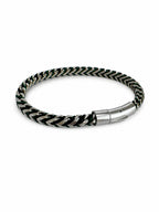 Herrenarmband aus Stahlgeflecht – Schwarz & Grün mit Kordeldetails, 21 cm