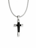 Black Detailed Cross Necklace – Steel Chain Necklace