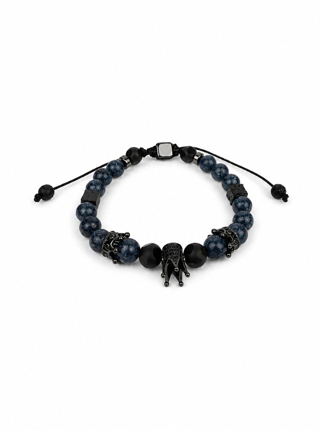 Echtes Steinarmband für Herren – Verstellbares Natürliches Steinarmband mit Kronenmotiv