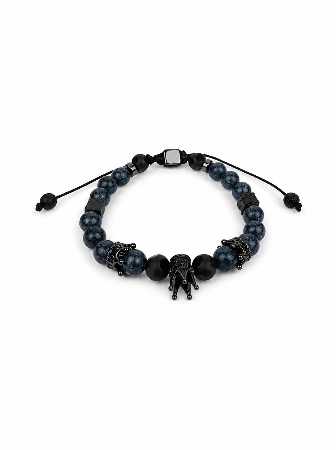Echtes Steinarmband für Herren – Verstellbares Natürliches Steinarmband mit Kronenmotiv