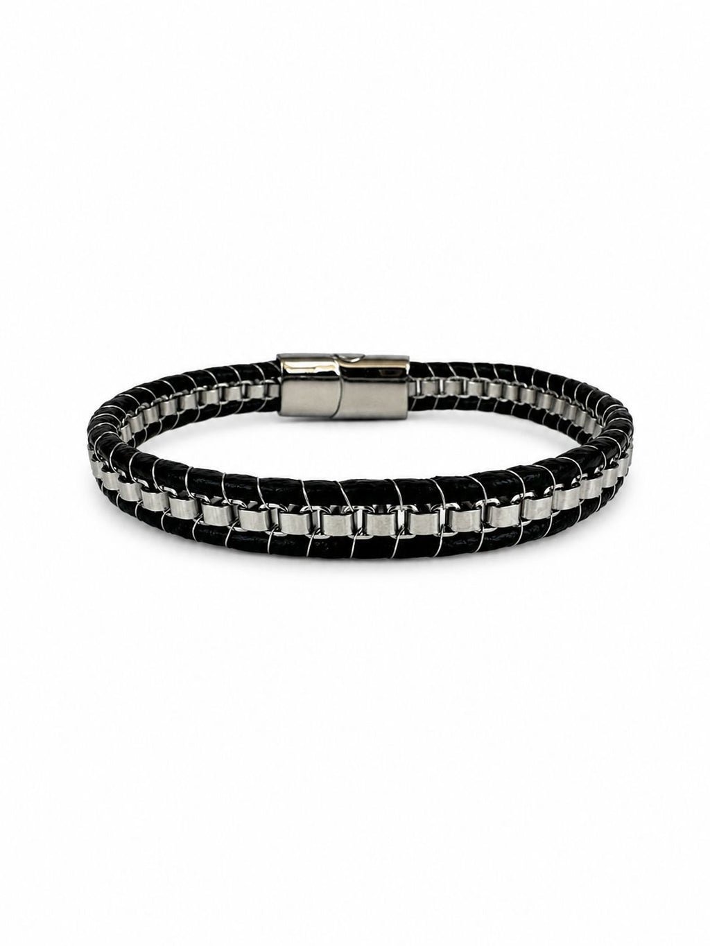 Herrenarmband Leder & Edelstahl – Schwarzes Detail