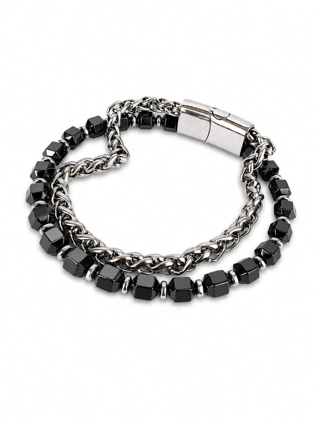 Stahl-Doppelarmband für Herren – Stein- & Ketten-Details