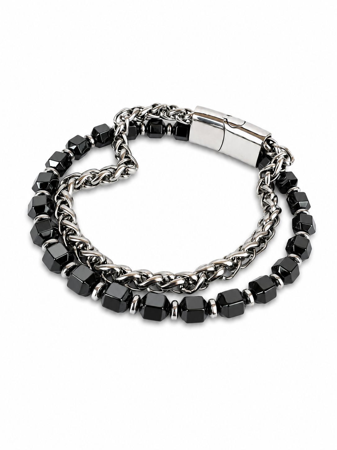Stahl-Doppelarmband für Herren – Stein- & Ketten-Details