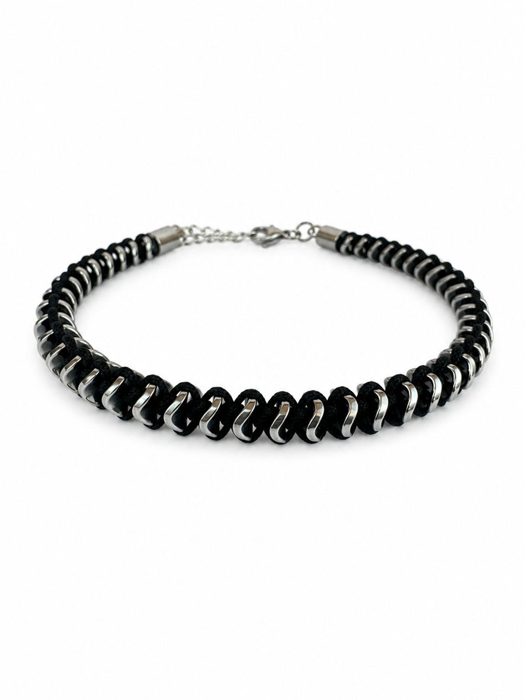 Black Steel Detailed Cord Bracelet – Modern Design