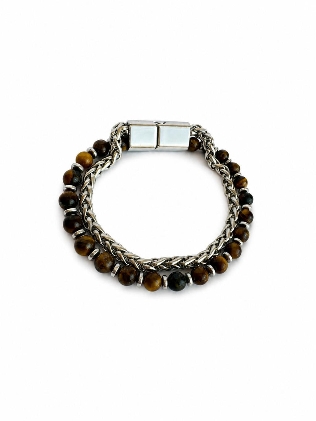 Natural Stone & Steel Chain Combination Bracelet