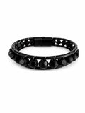 Herrenarmband aus schwarzem Leder mit Steinbesatz