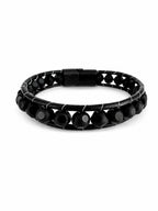 Herrenarmband aus schwarzem Leder mit Steinbesatz