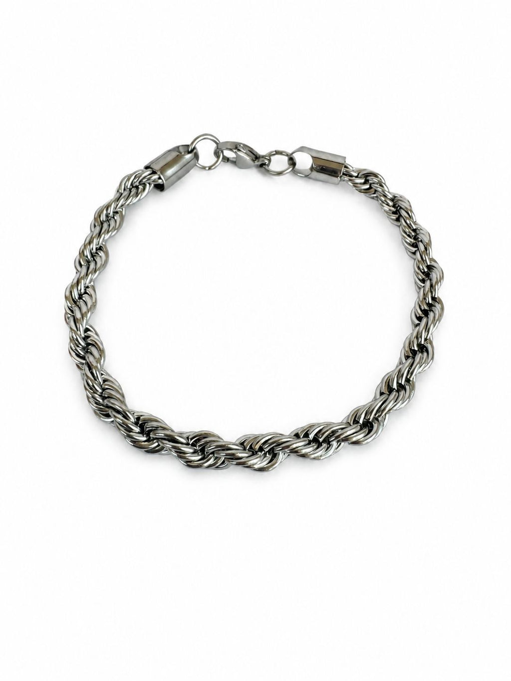 Silver Rope Steel Bracelet – Woven Chain Design | 22 CM Fixed Size