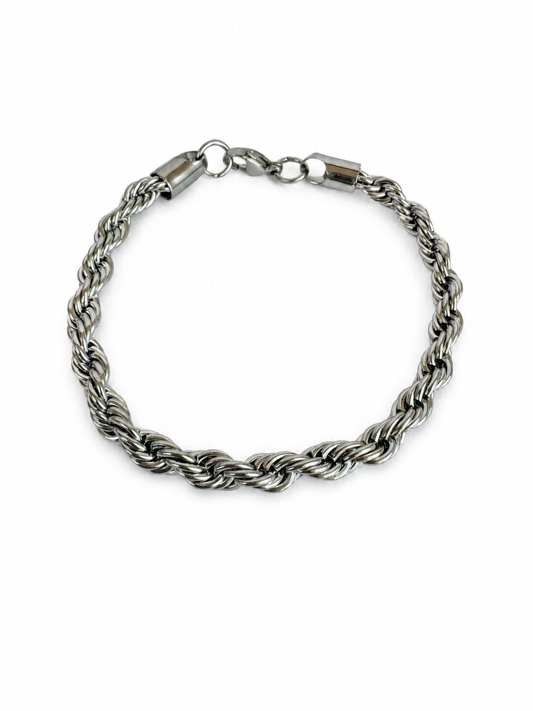 Silver Rope Steel Bracelet – Woven Chain Design | 22 CM Fixed Size