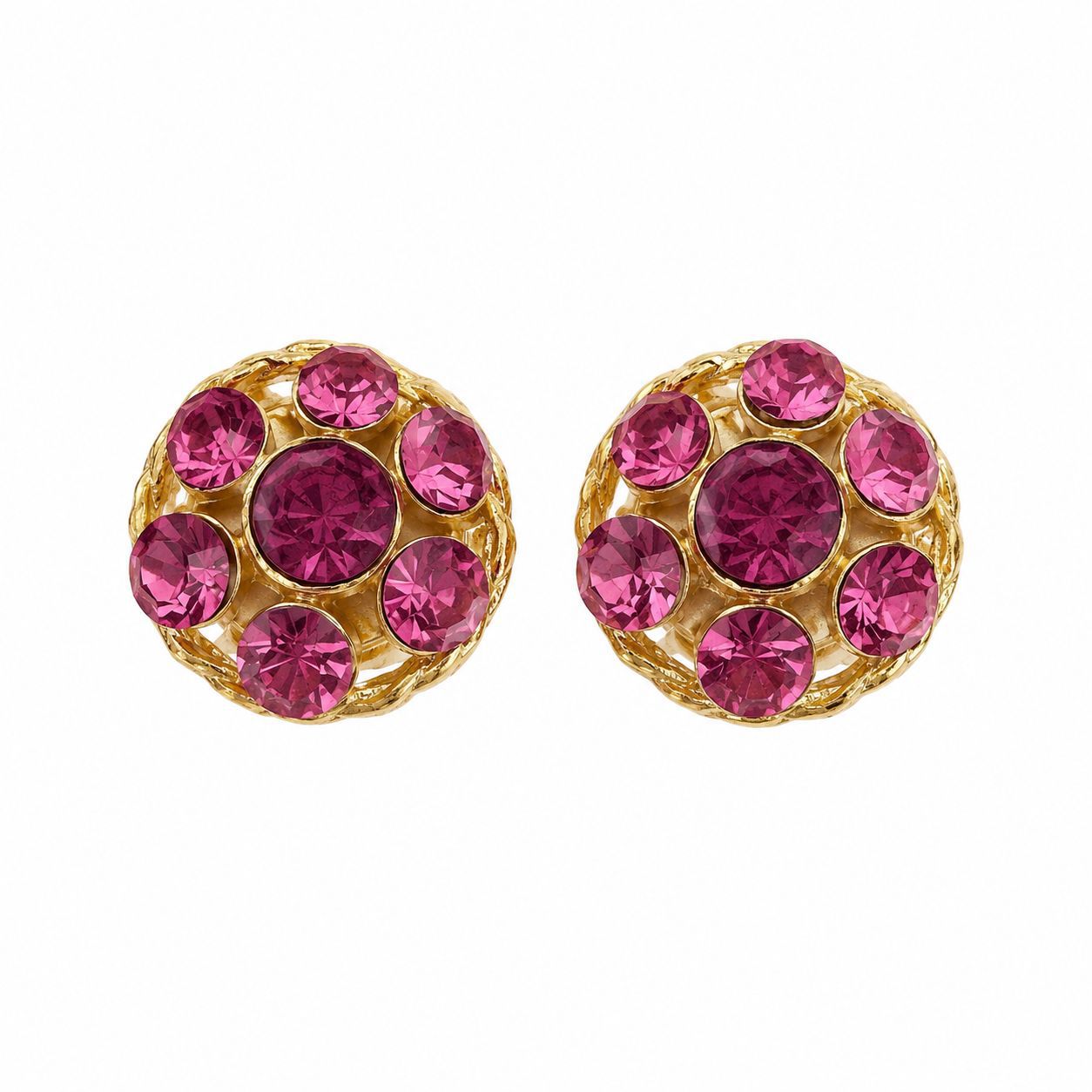 Fuchsia Steinbesetzter Goldfarbener Damenhemd-Blazer-Manschettenknopf | Vintage Eleganz