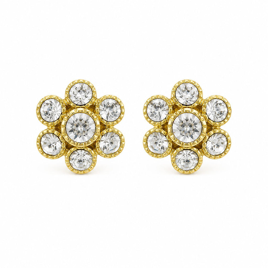 Zircon Stone Gold Women's Shirt Blazer Cufflink | Floral Form Shimmering Design