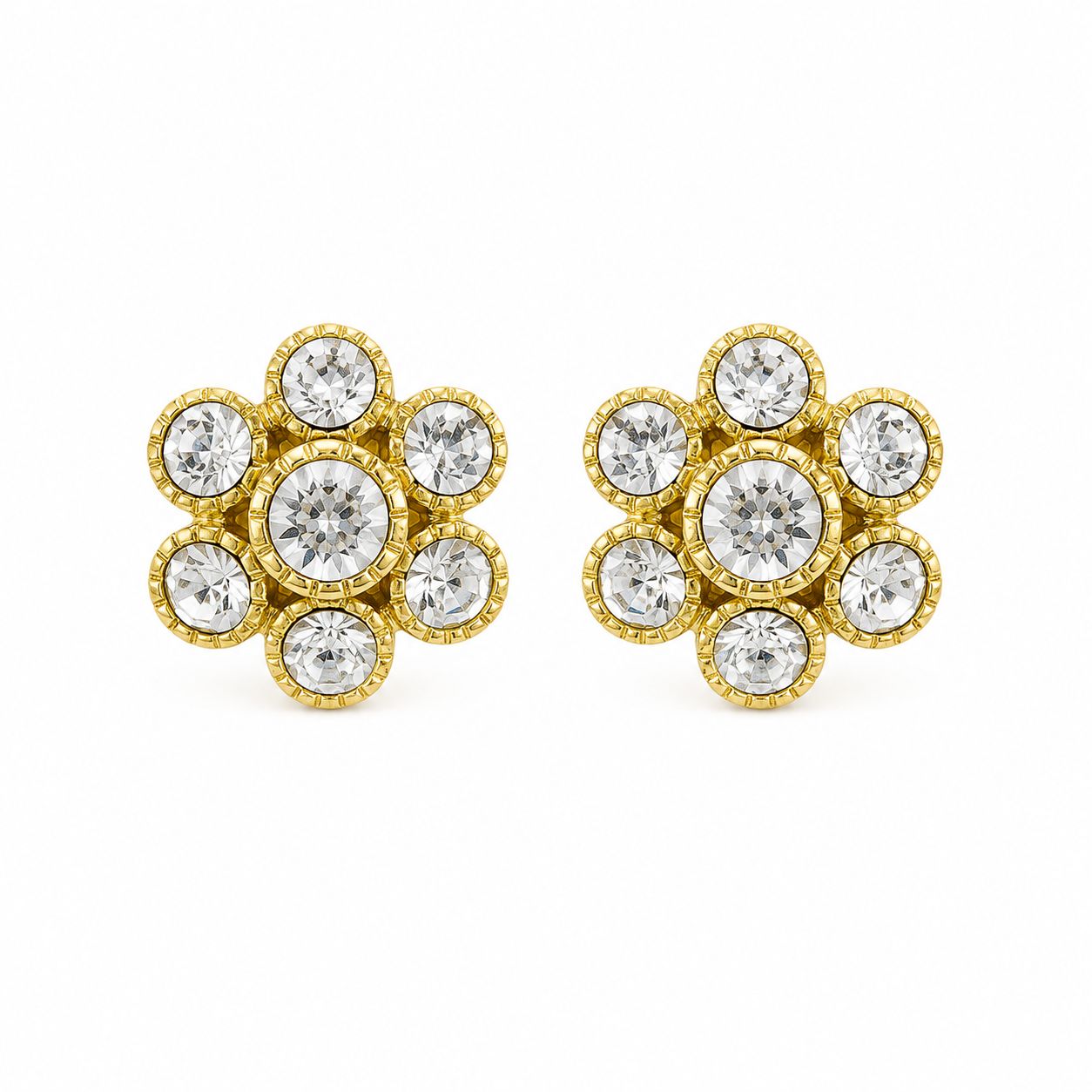 Zircon Stone Gold Women's Shirt Blazer Cufflink | Floral Form Shimmering Design