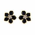 Women's Gold Shirt Blazer Cufflinks with Black Floral Detail | Elegant Design with Stone Embellishments