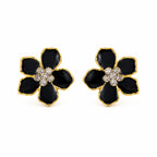 Women's Gold Shirt Blazer Cufflinks with Black Floral Detail | Elegant Design with Stone Embellishments