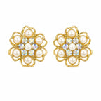 Pearl and Stone Detailed Gold Women's Shirt Blazer Cufflinks | Vintage Floral Design