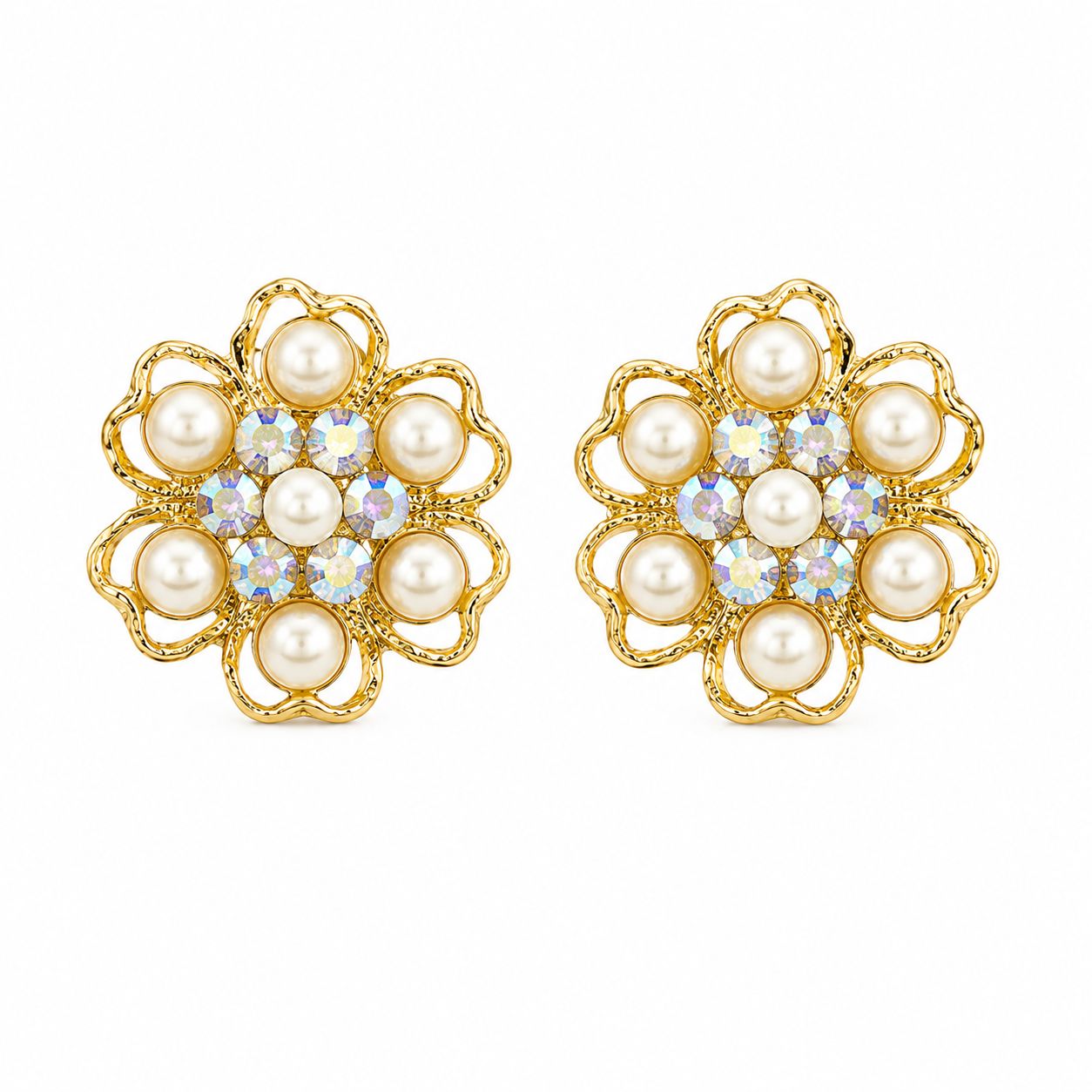 Pearl and Stone Detailed Gold Women's Shirt Blazer Cufflinks | Vintage Floral Design