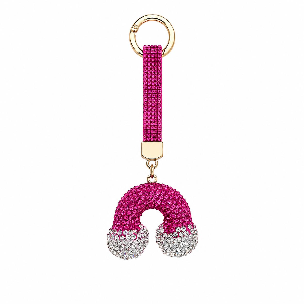 Regenbogenförmiger Schlüsselanhänger & Taschenaccessoire mit Strasssteinen – Rosa