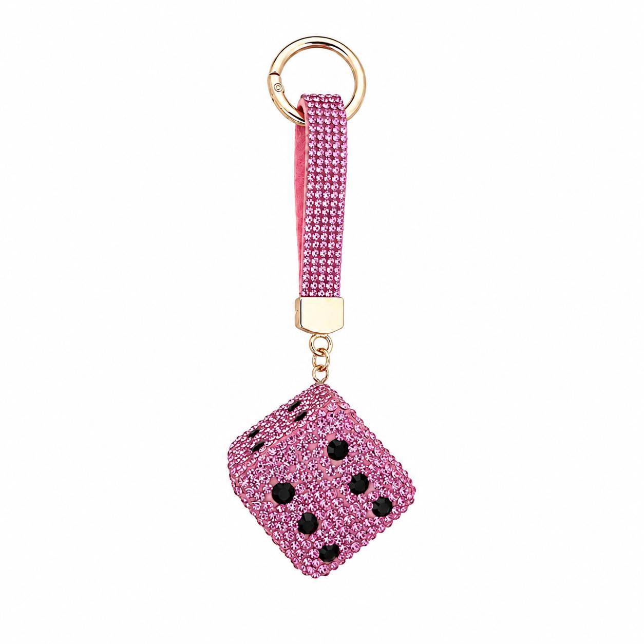 Schlüsselanhänger & Taschenaccessoire mit rosa Würfelstein