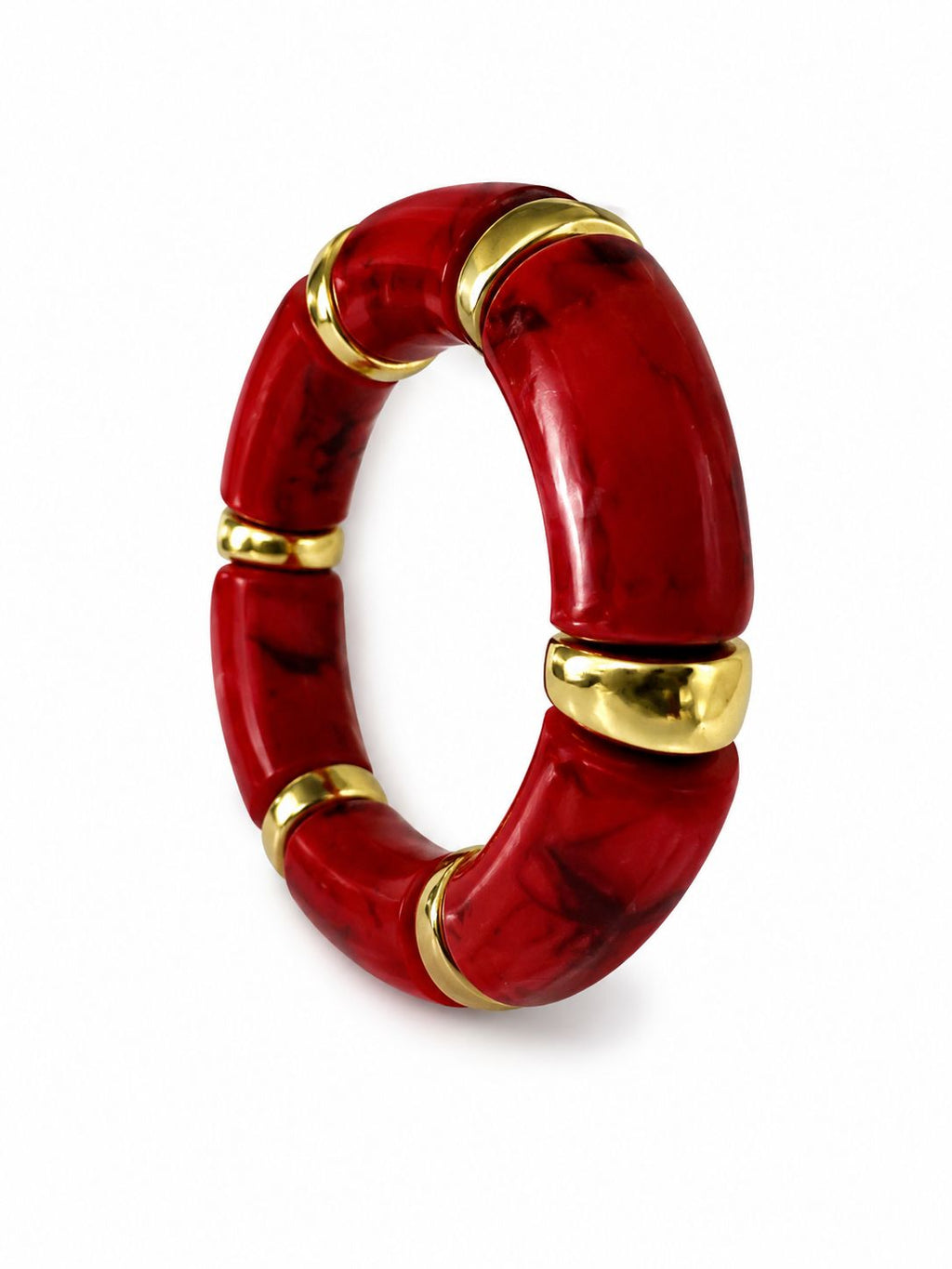 Red Marble Pattern Gold Detail Flexible Bracelet