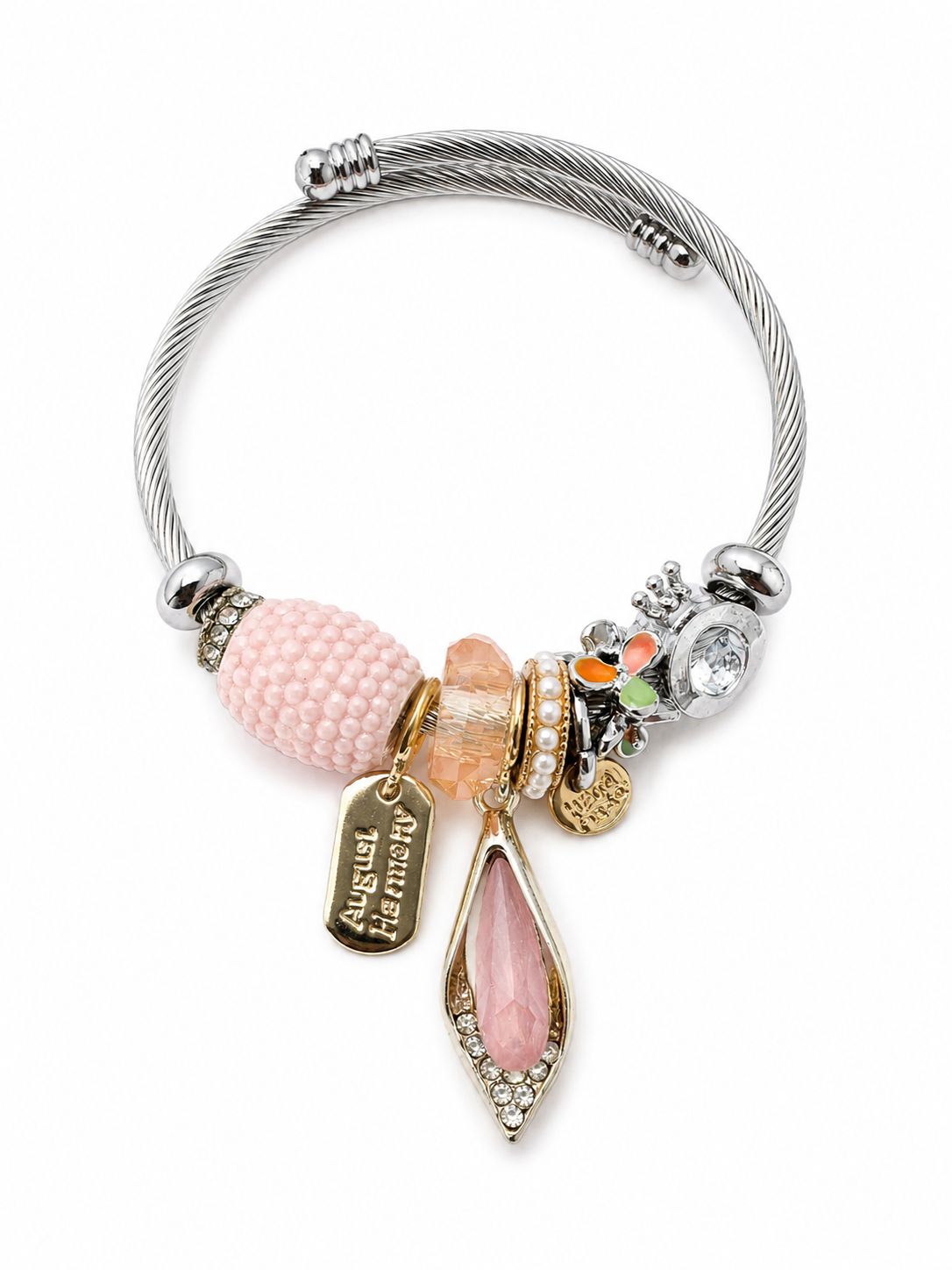 Charm Detailed Expandable Stainless Steel Bracelet – Silver & Gold