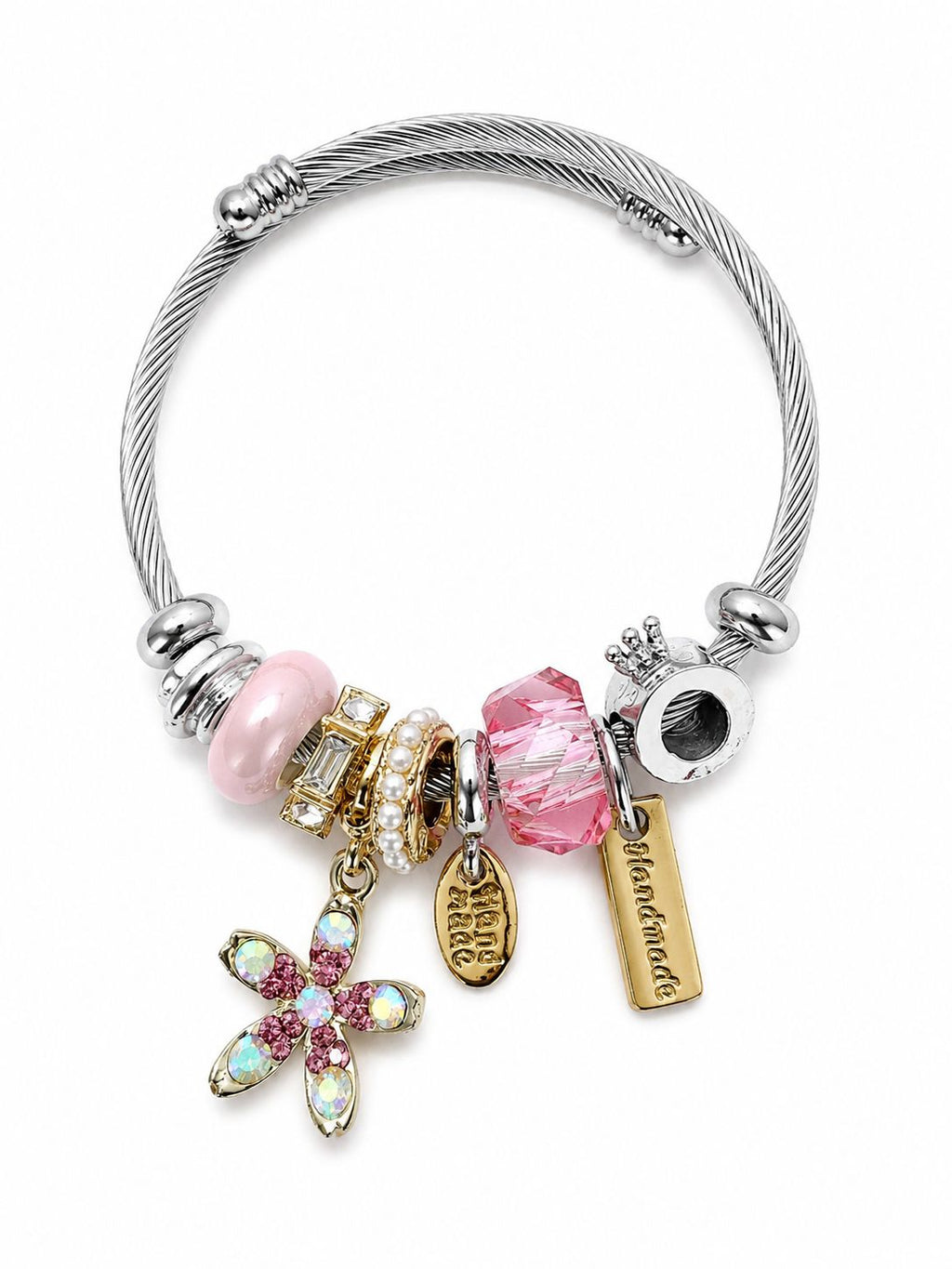 Pink Charm Detailed Steel Bracelet - Adjustable Premium Model