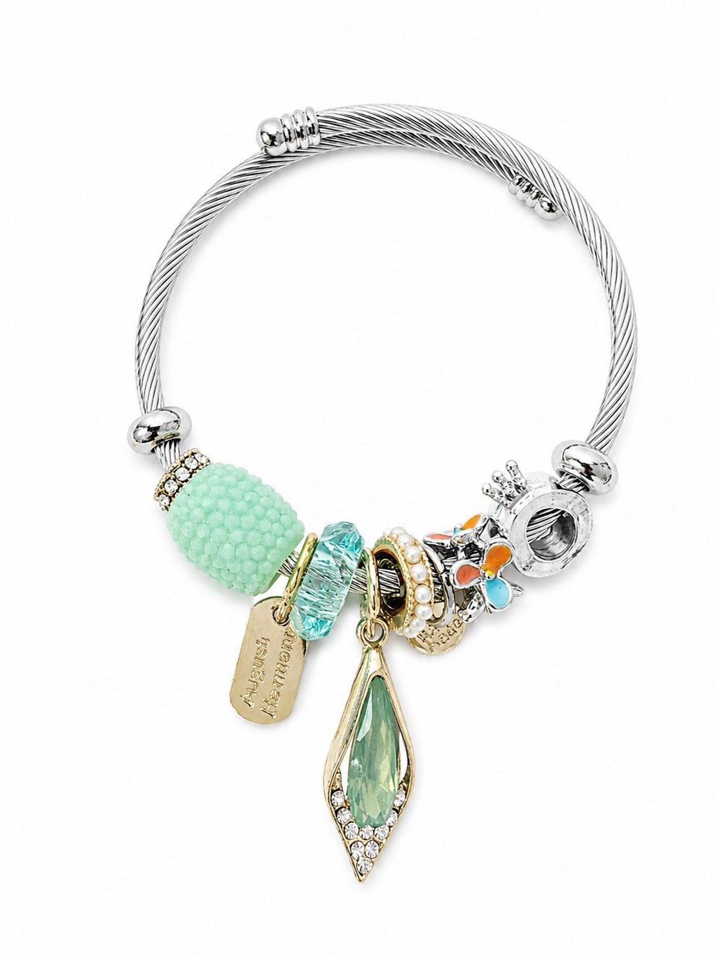 Mint Green Charm Detailed Steel Bracelet – Adjustable Premium Model