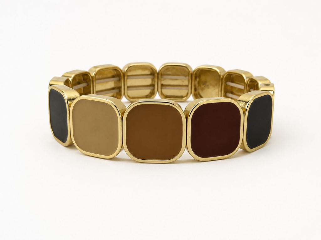 14K Gold Plated Steel Bracelet – Flexible Adjustable Square Detail Model