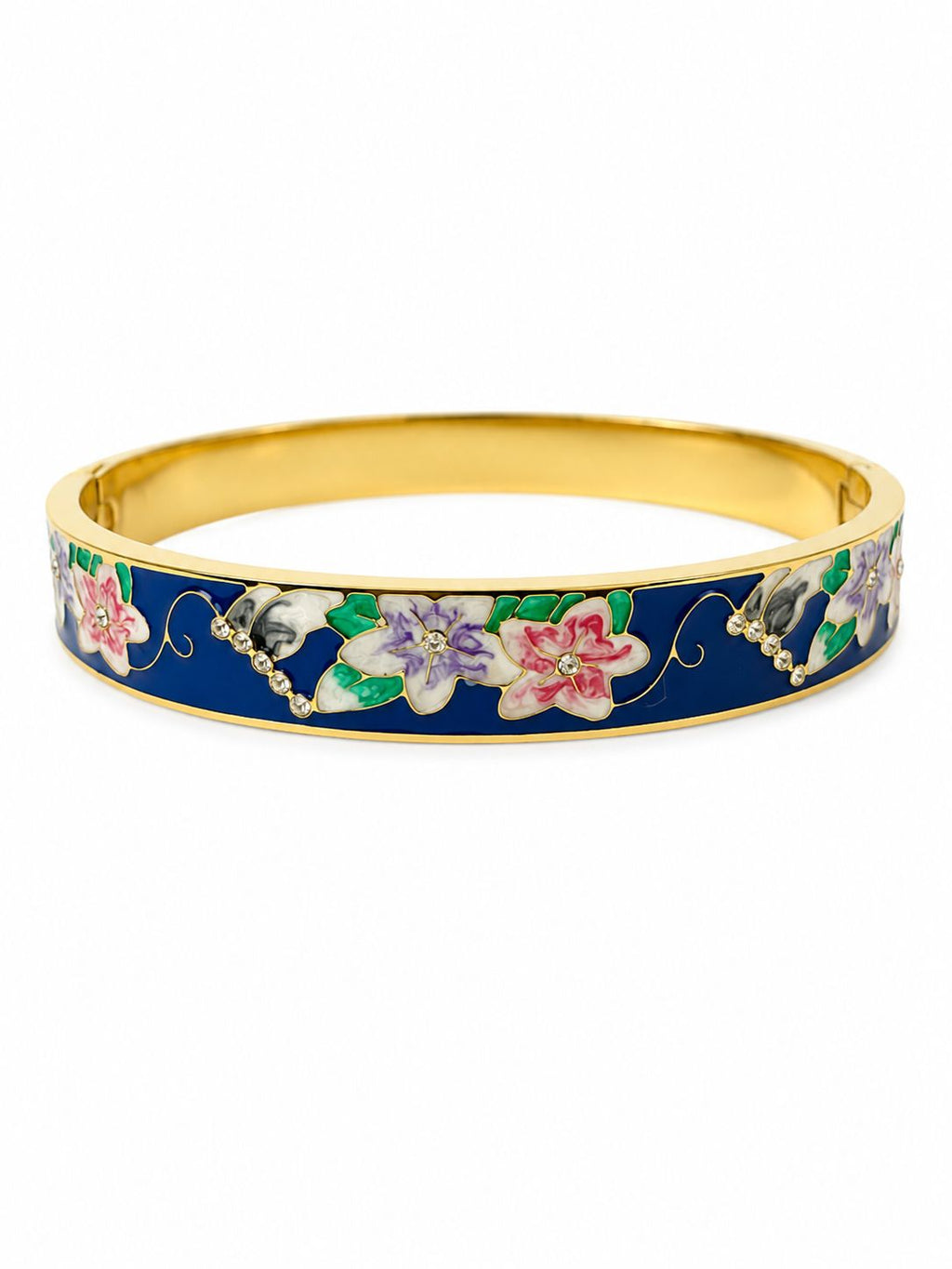 14K vergoldetes Edelstahl-Armband mit marineblauem Blumenmuster
