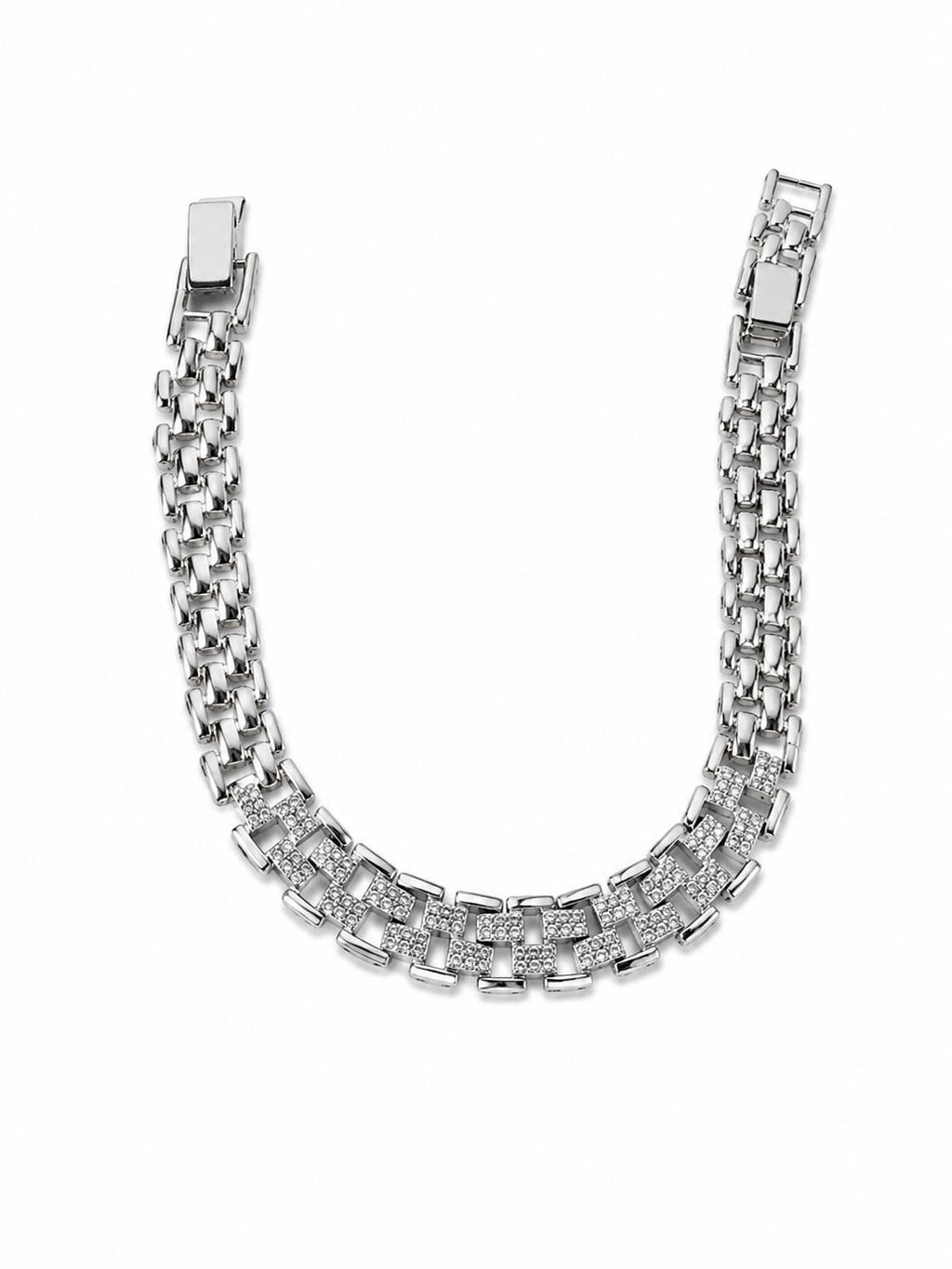 Xuping Steel Rhinestone Silver Bracelet – Elegant Chain Design 19 CM