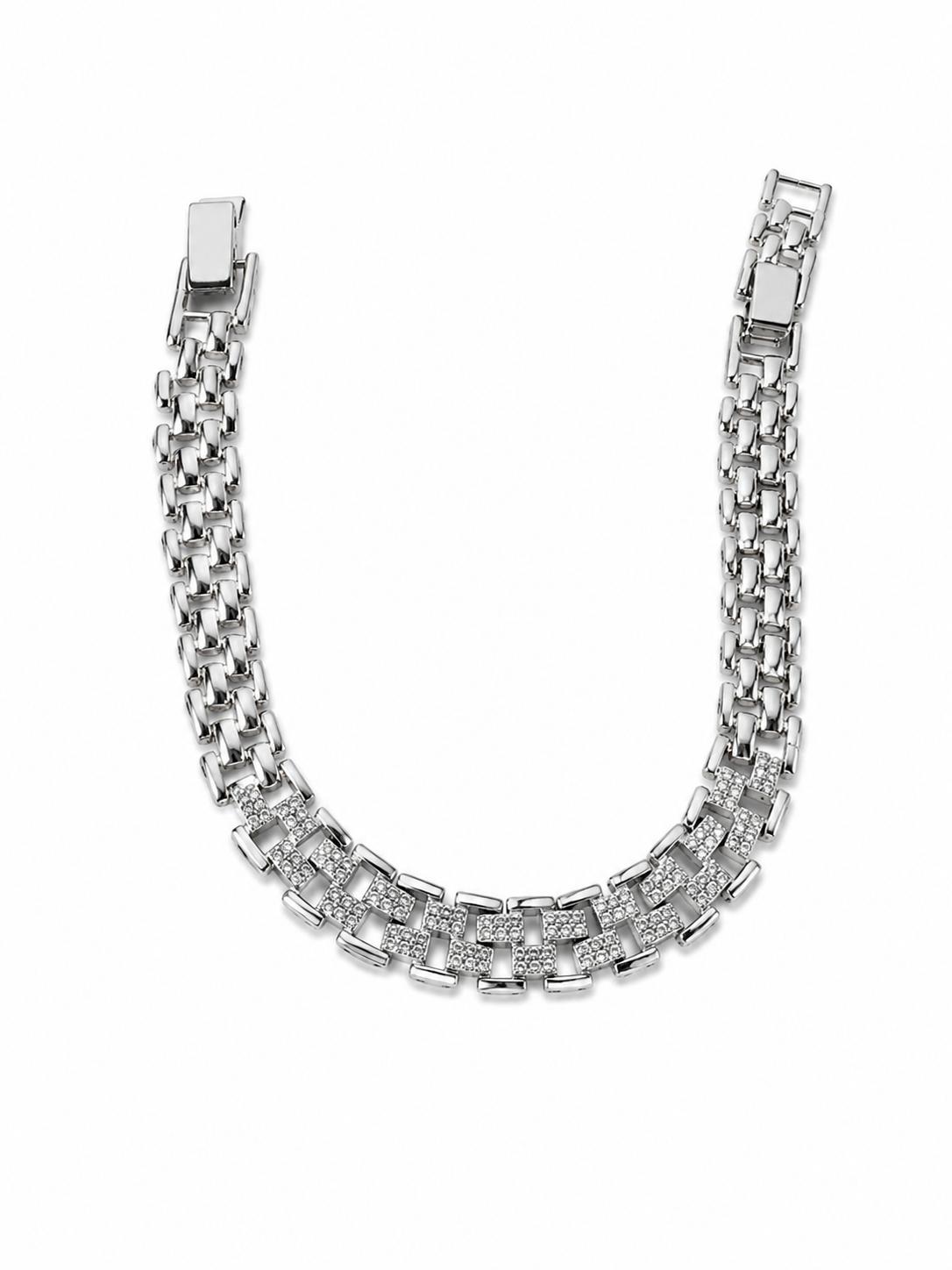 Xuping Steel Rhinestone Silver Bracelet – Elegant Chain Design 19 CM