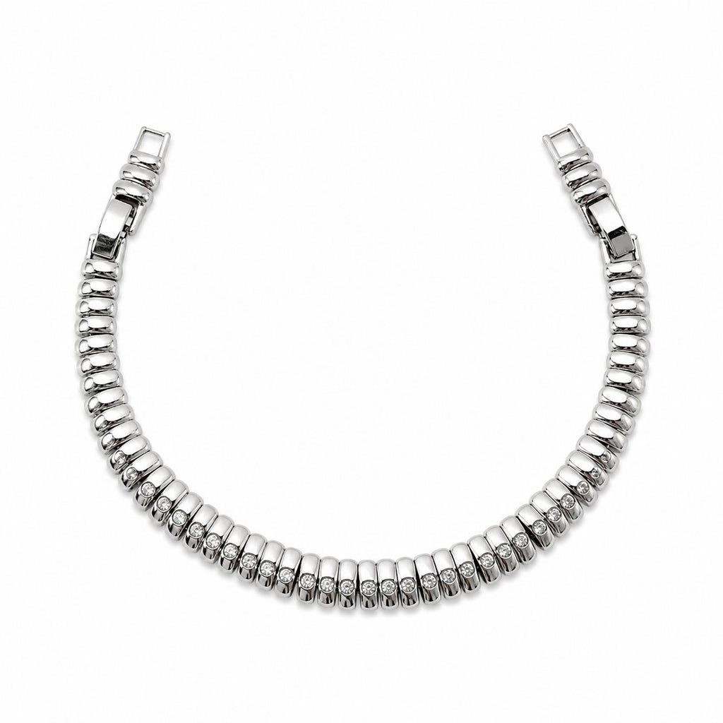Xuping Steel Stone Detailed Silver Bracelet – Water Resistant Stylish Bracelet