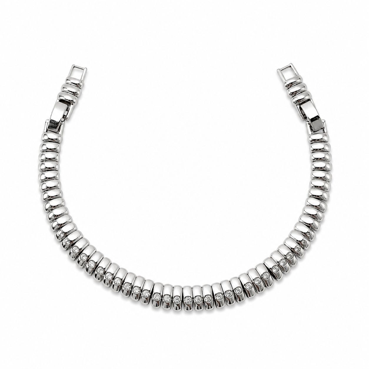 Xuping Steel Stone Detailed Silver Bracelet – Water Resistant Stylish Bracelet