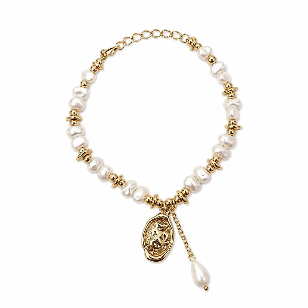 Xuping Pearl Detailed Stainless Steel Bracelet – 18K Gold Plated