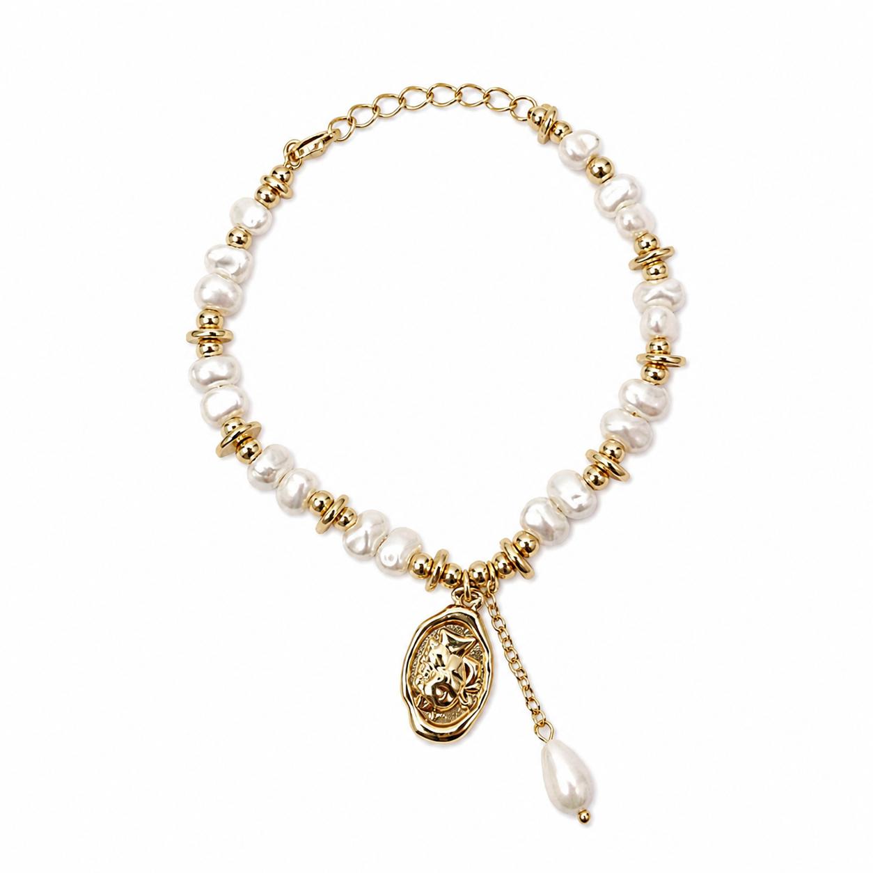 Xuping Pearl Detailed Stainless Steel Bracelet – 18K Gold Plated