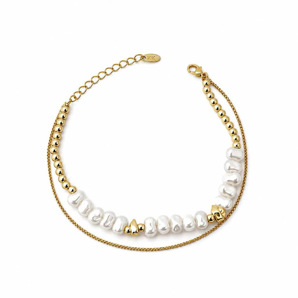 Xuping Steel Pearl Detailed Bracelet 18K Gold Plated Adjustable