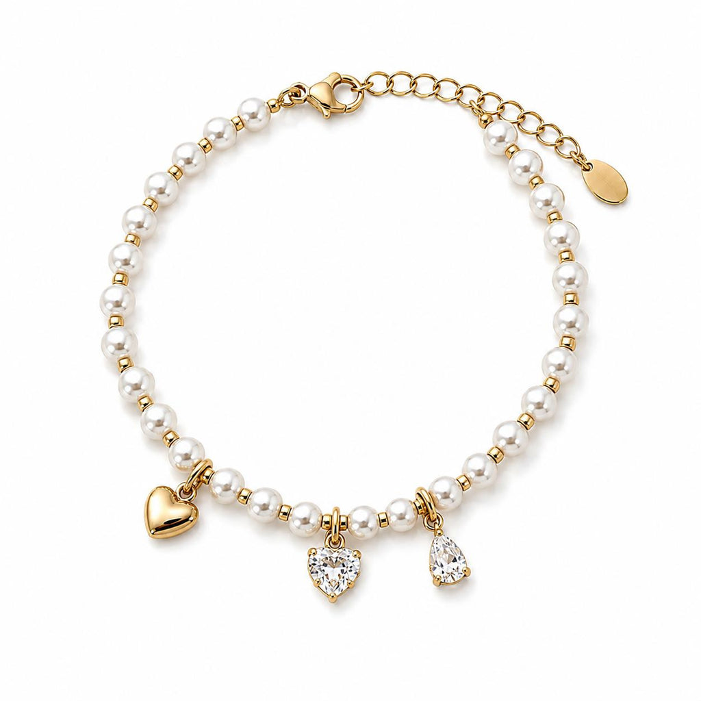 Xuping Steel Heart Stone Detailed 18K Gold Plated Adjustable Bracelet