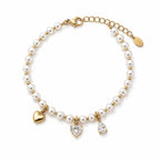 Xuping Steel Heart Stone Detailed 18K Gold Plated Adjustable Bracelet