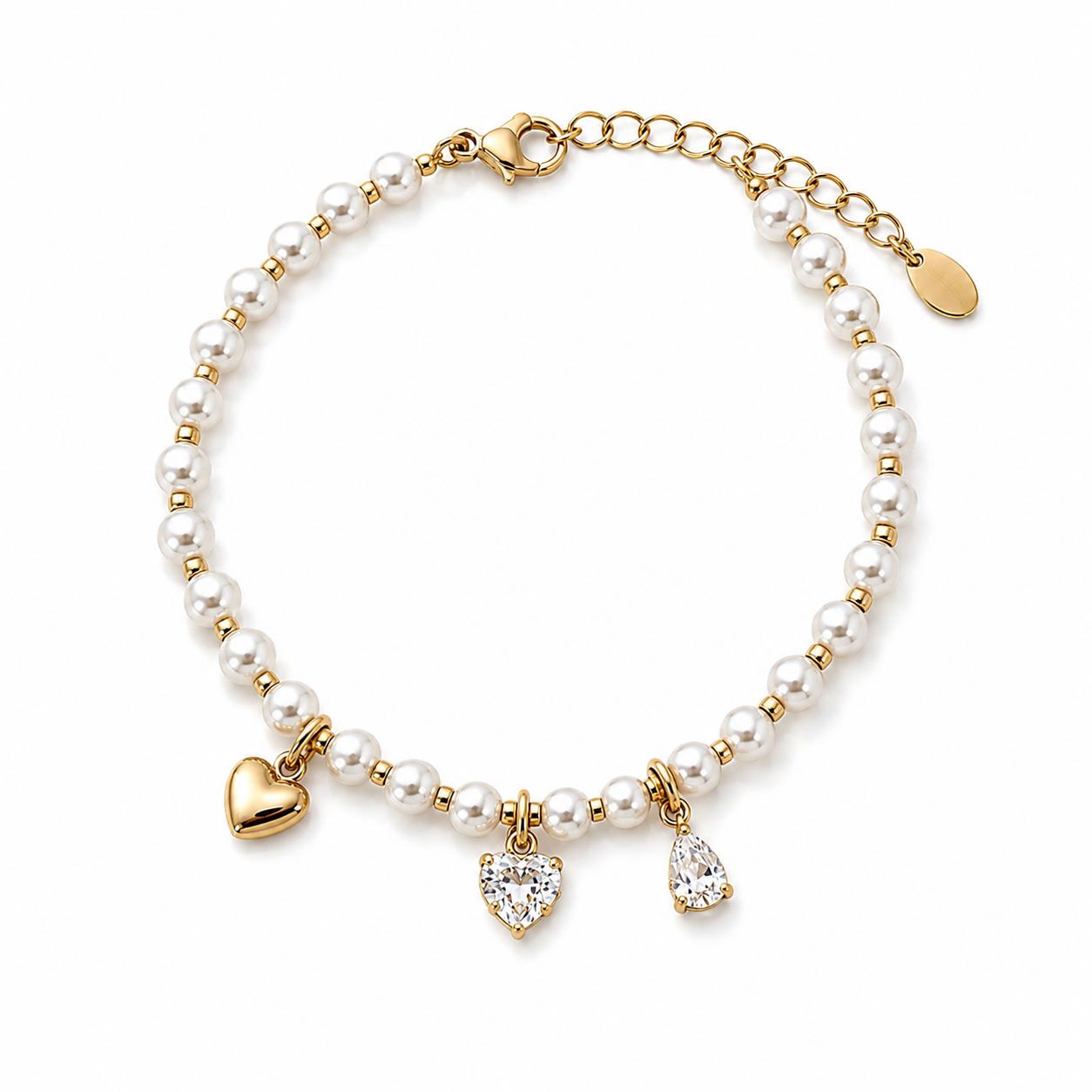 Xuping Steel Heart Stone Detailed 18K Gold Plated Adjustable Bracelet