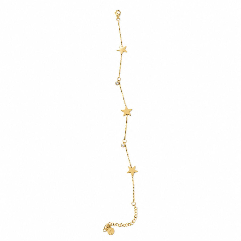 Star Detailed Stone Ankle Bracelet – 14K Gold Plated Steel Ankle Bracelet